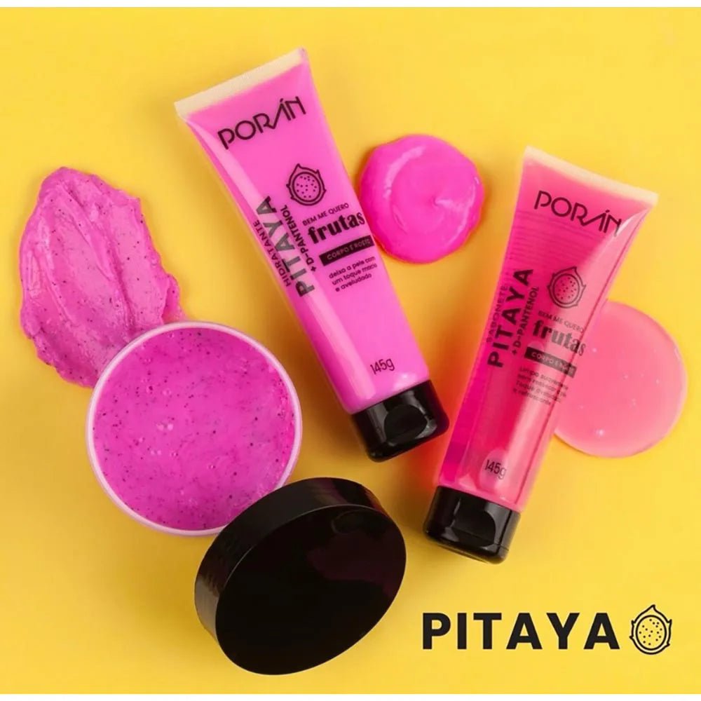 Kit c/3 Itens Esfoliante, Hidratante e Sabonete Corporal e Facial Pitaya Porán