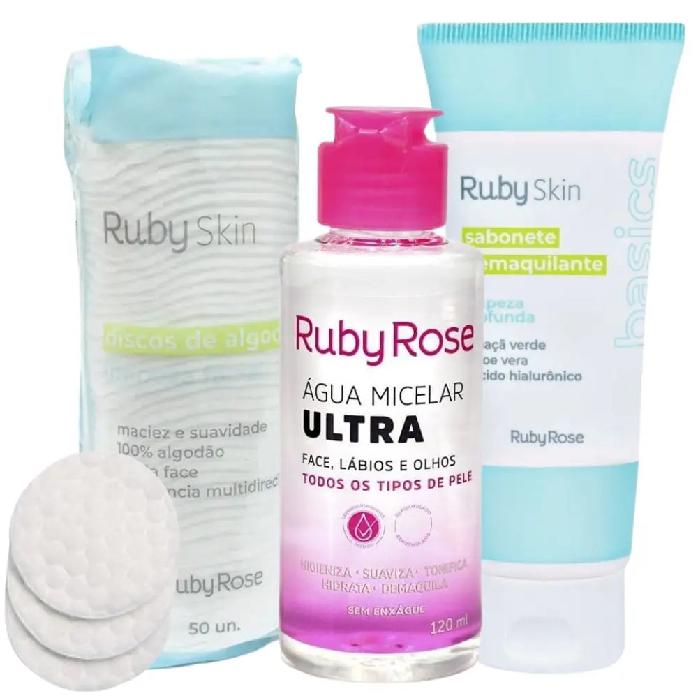 Kit C/3 itens Skin Care Ruby Rose Limpeza e Hidratação Completa