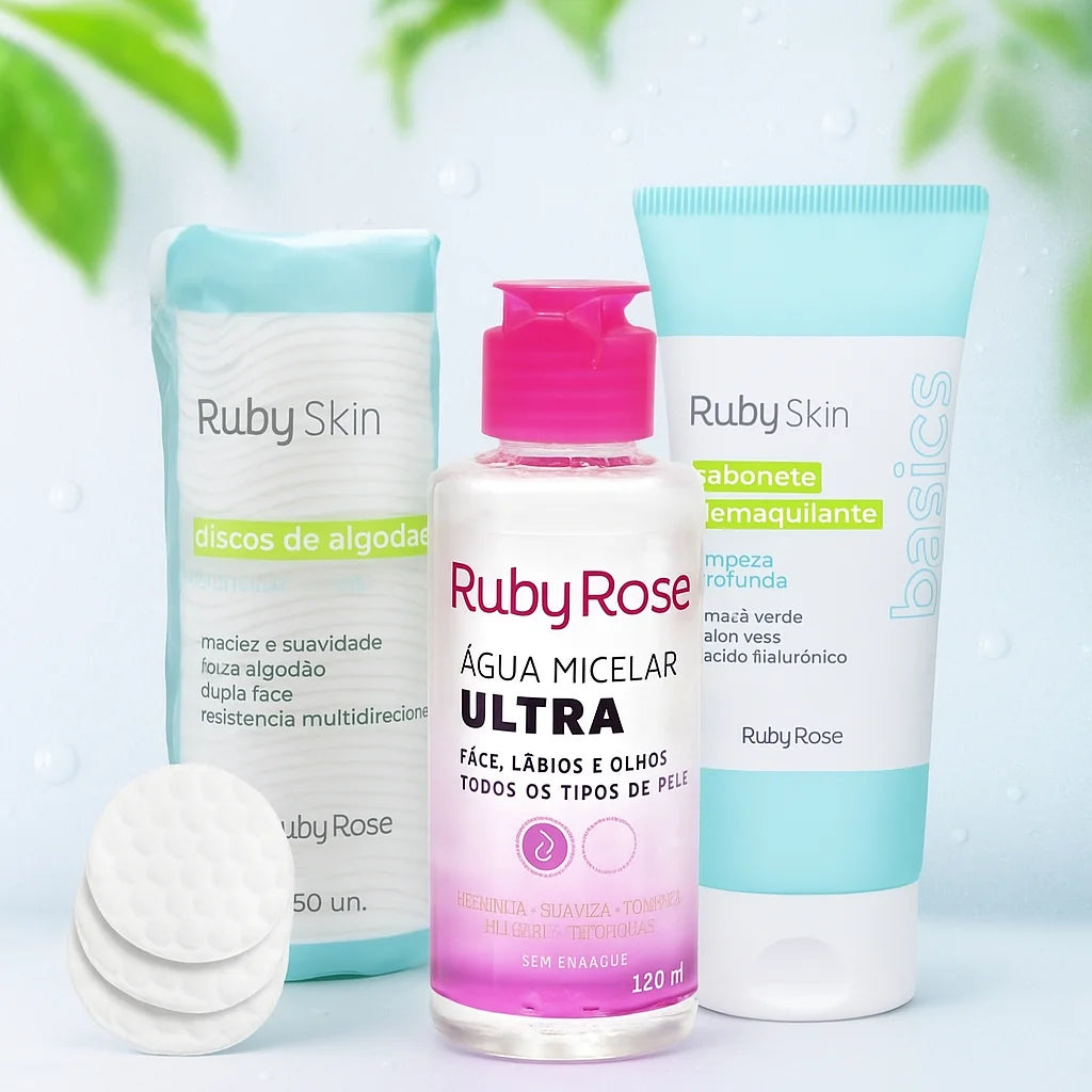 Kit C/3 itens Skin Care Ruby Rose Limpeza e Hidratação Completa