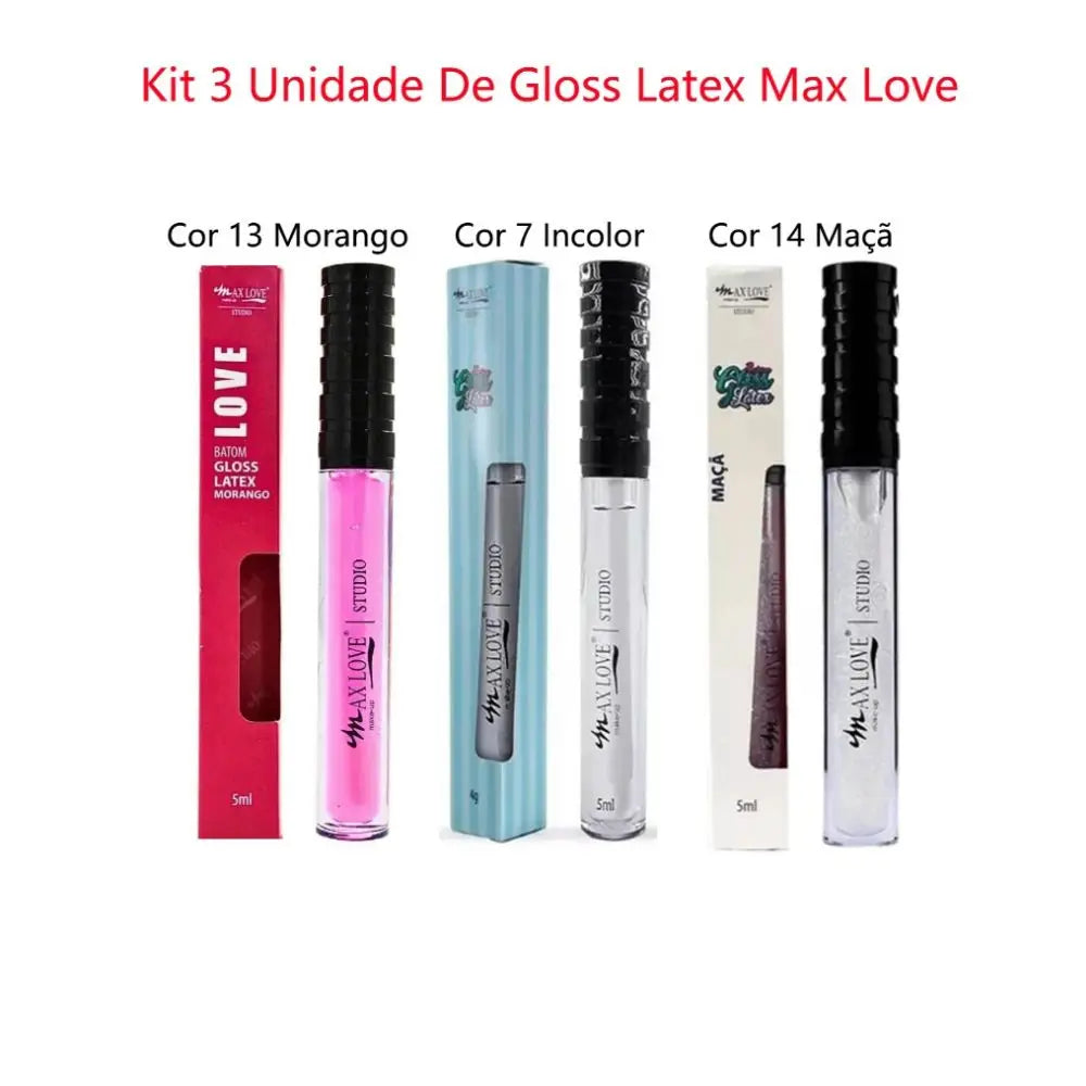 Kit C/3 Batom Brilho Labial Latex Max Love