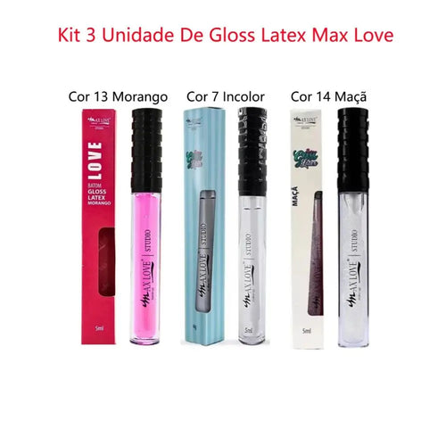 Kit C/3 Batom Gloss Látex Max Love — Cores Mais Vendidas